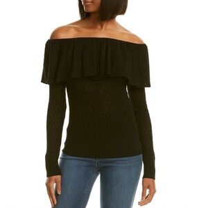 TANYA Taylor black wool sweater pointelle Off the shoulders small